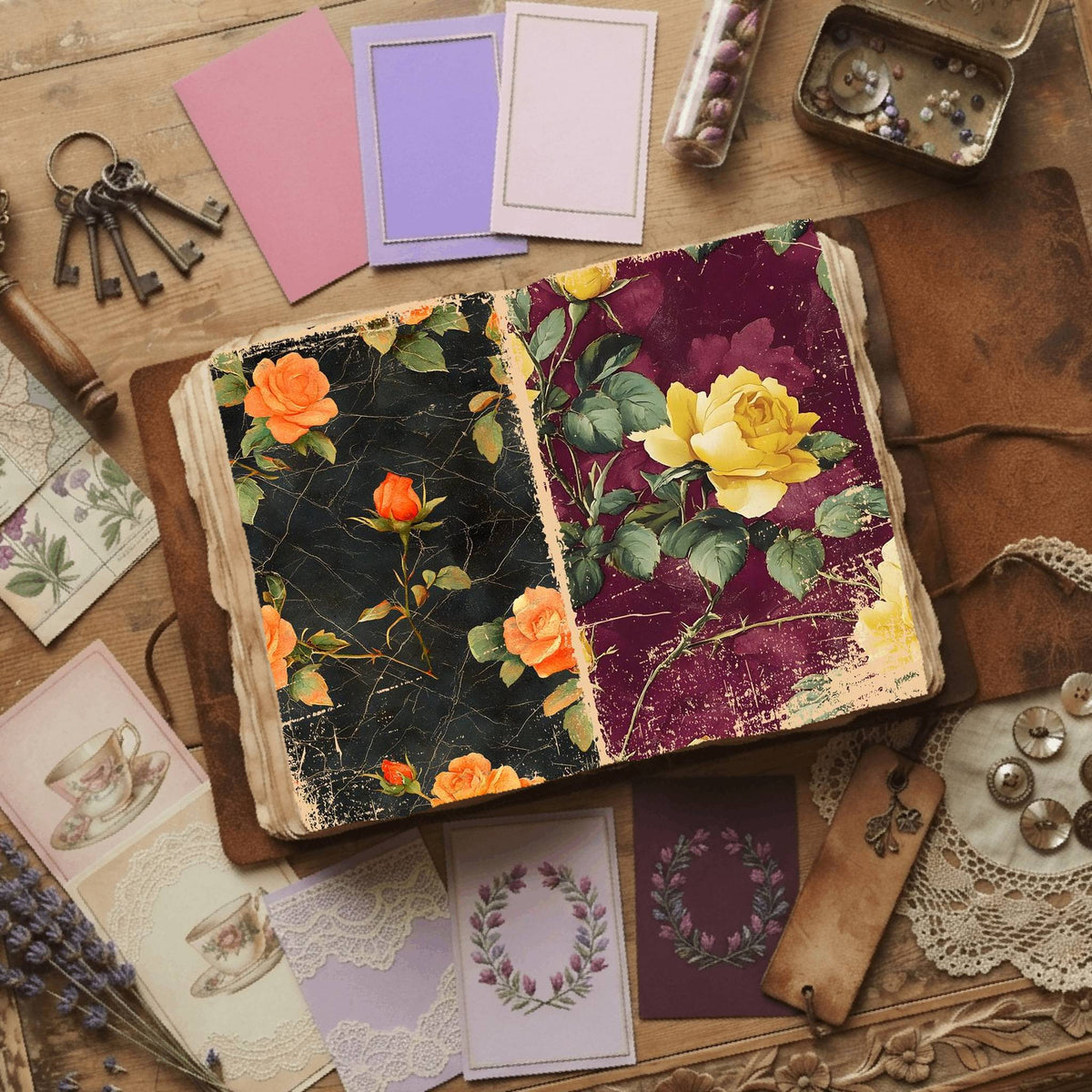 Rose printable junk journal paper, page preview 12