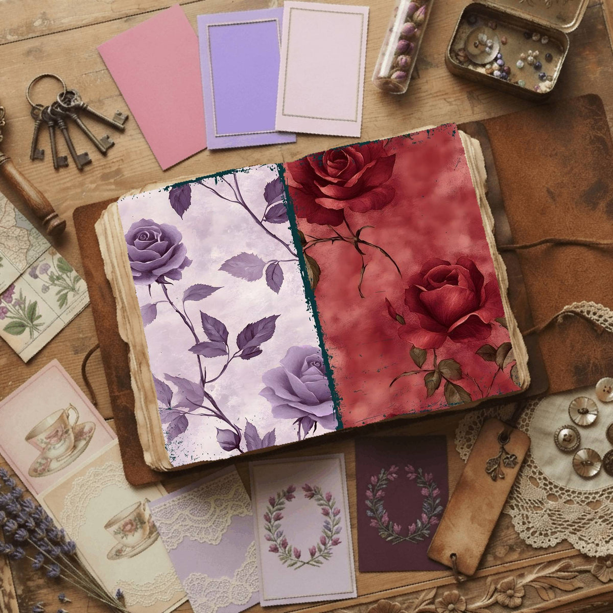 Rose printable junk journal paper, page preview 12