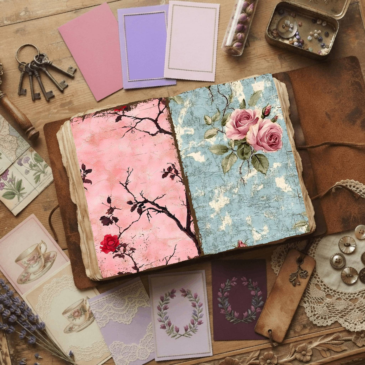 Rose printable junk journal paper, page preview 12