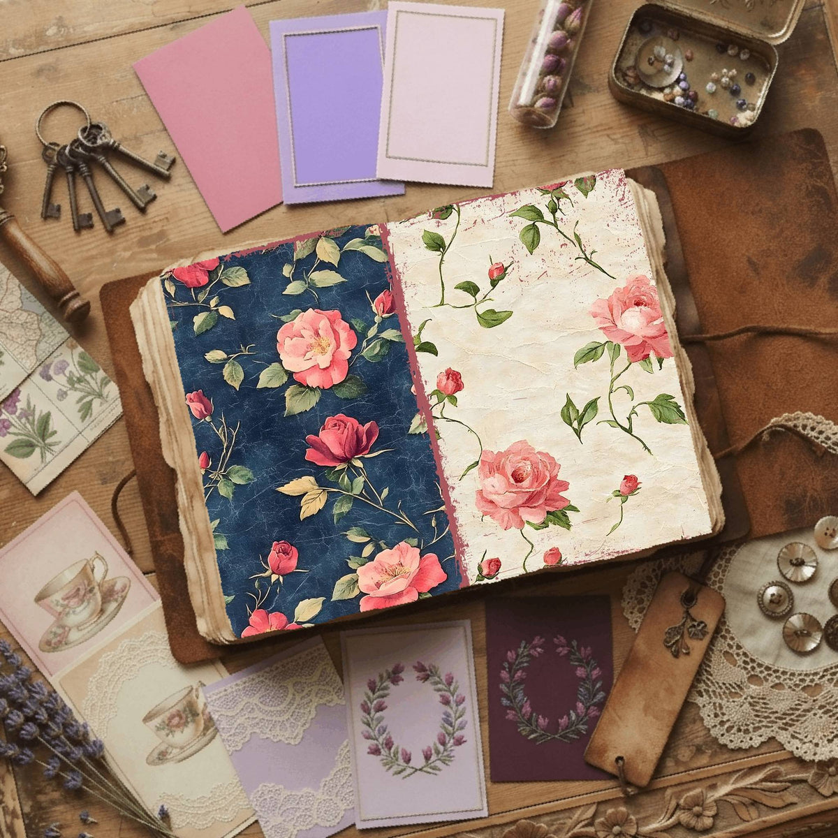 Rose printable junk journal paper, page preview 12
