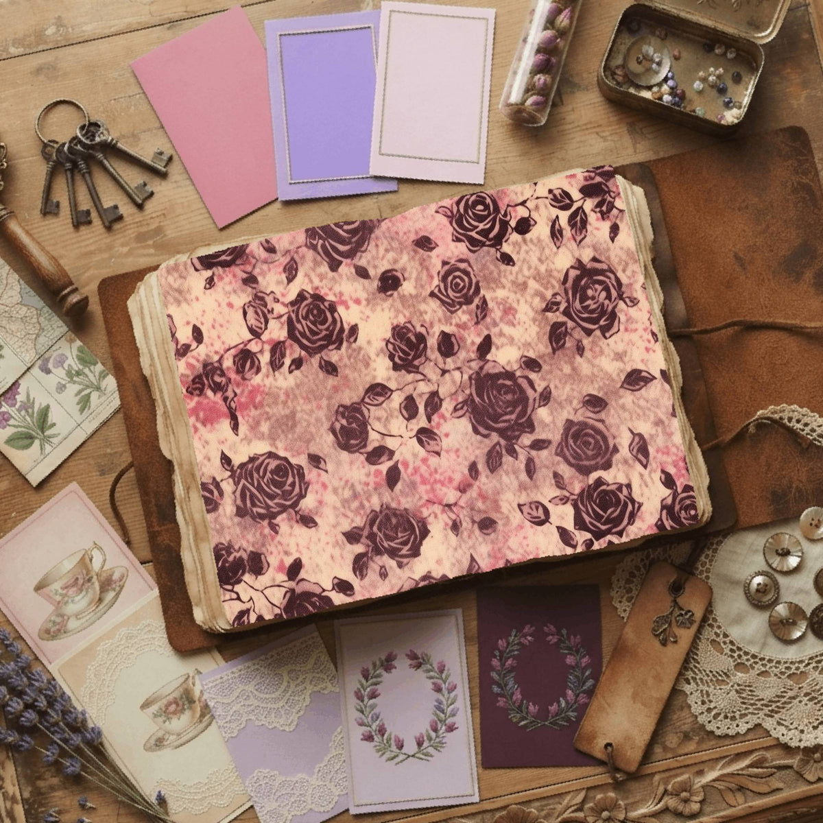Rose printable junk journal paper, page preview 12