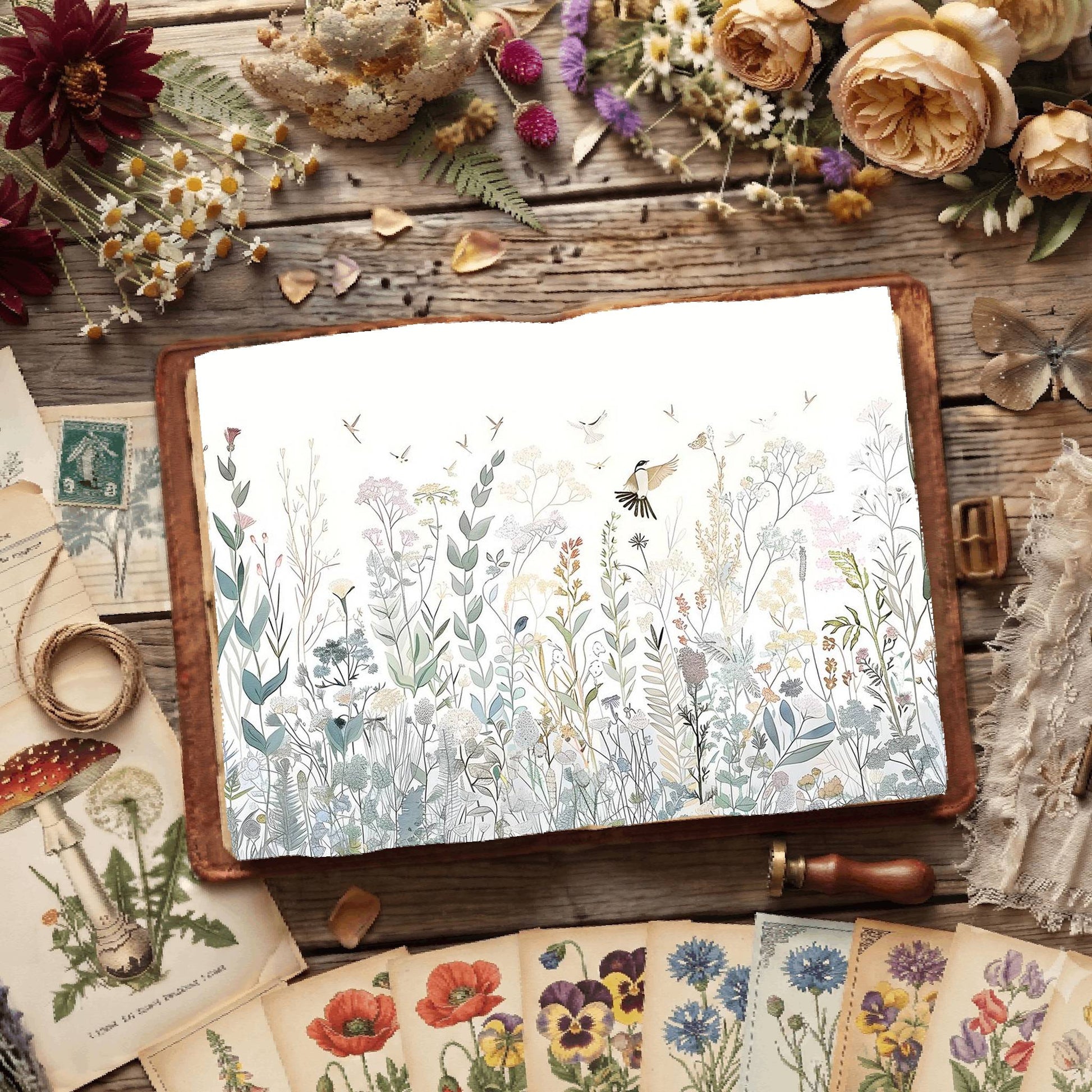 White Background Florals Digital Papers