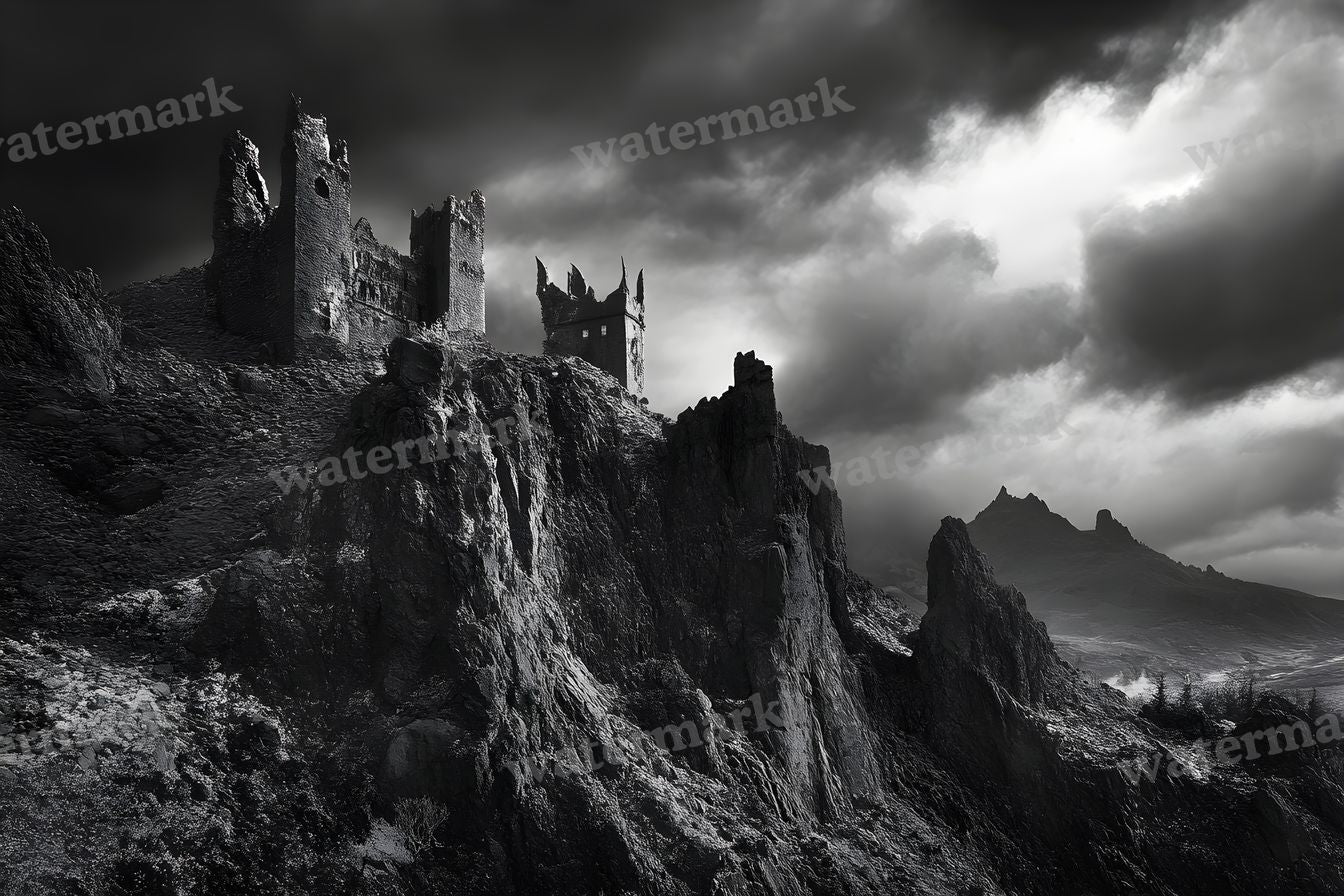 Witch’Castle On Jagged Mountain Dark Sky Backdrop Images