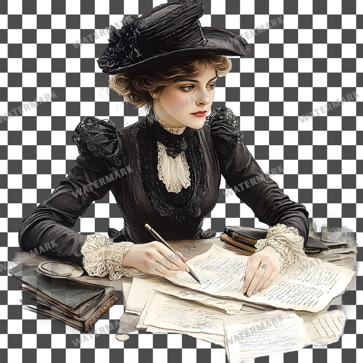 Woman Writer Vintage Style Clipart Pngs