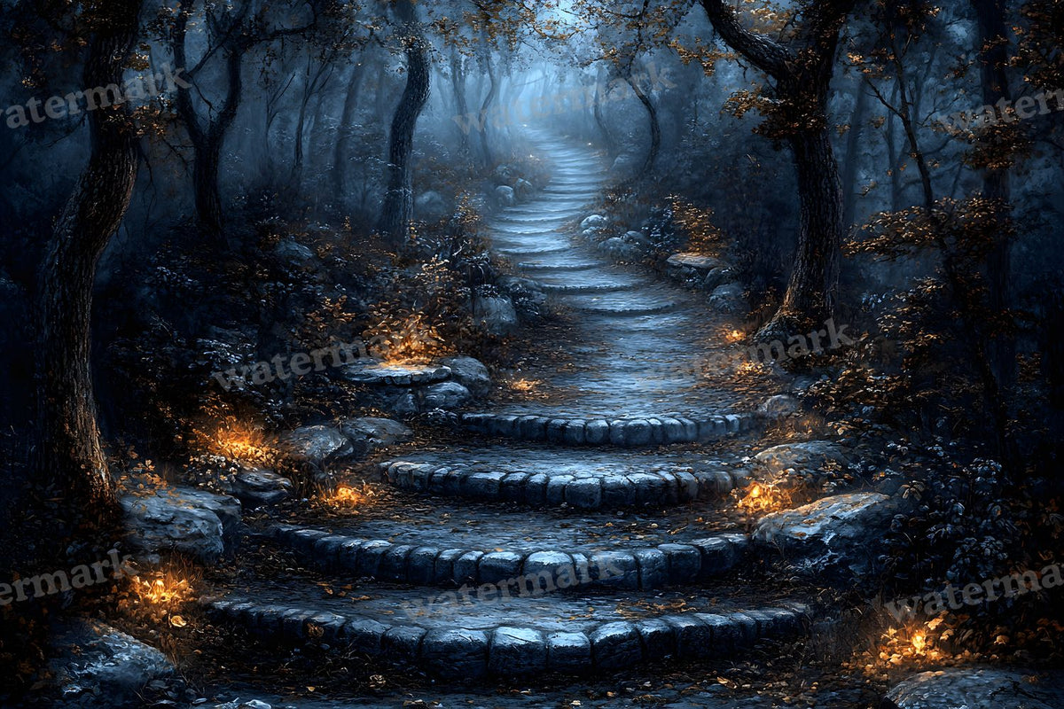 Wooded Trail At Dusk Backdrop Images