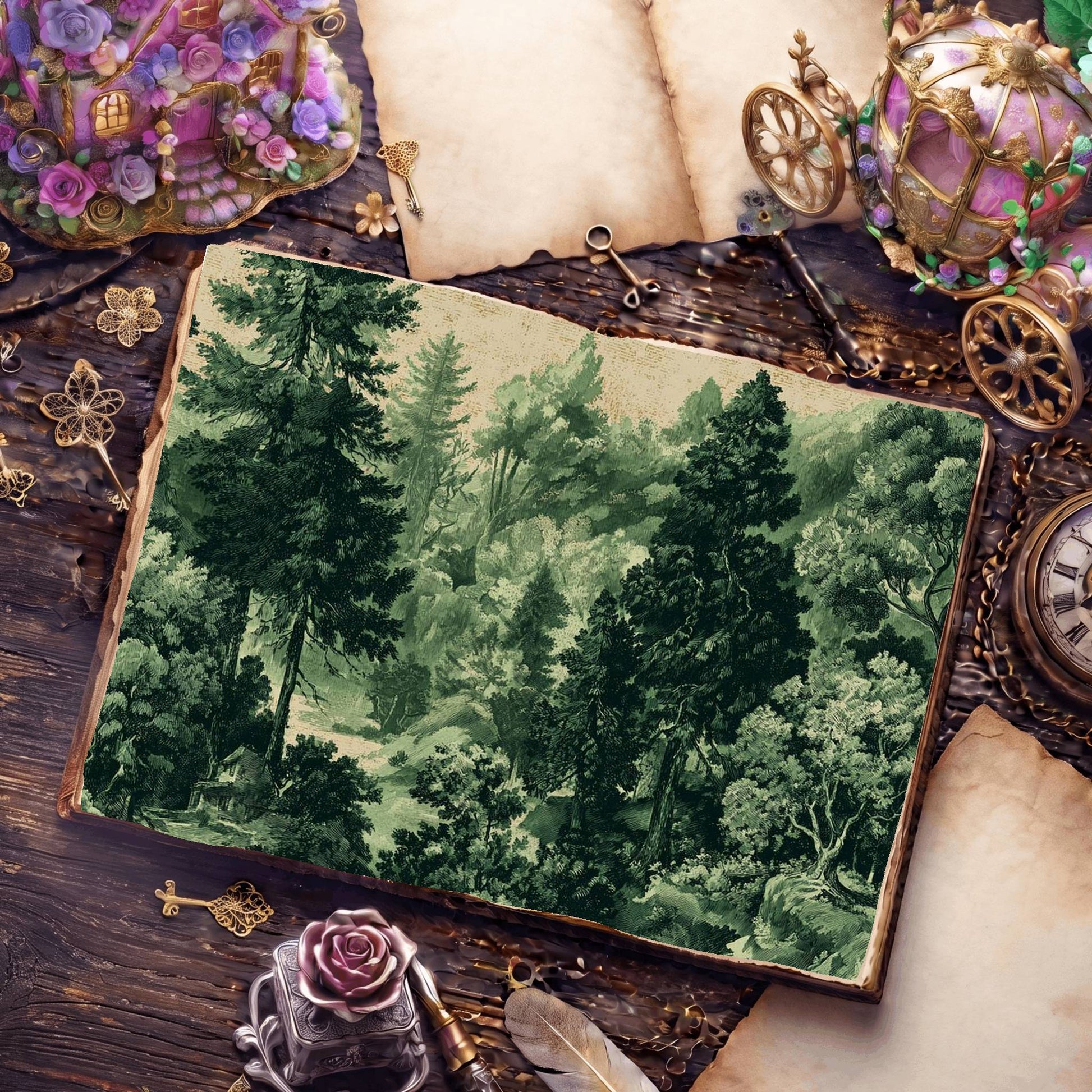 Woodland Forest Painterly Style Digital Papers