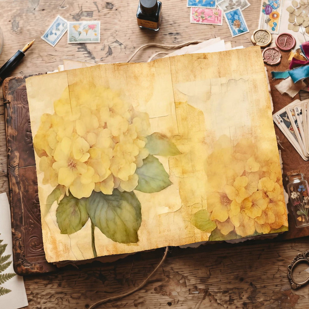 Yellow Hydrangea Digital Papers