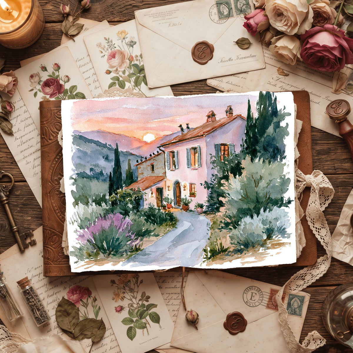 Airy Tuscany Watercolor Landscape