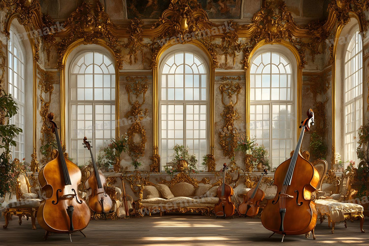 Baroque Gold Music Room digital photo backdrop for photo editing, preview 12