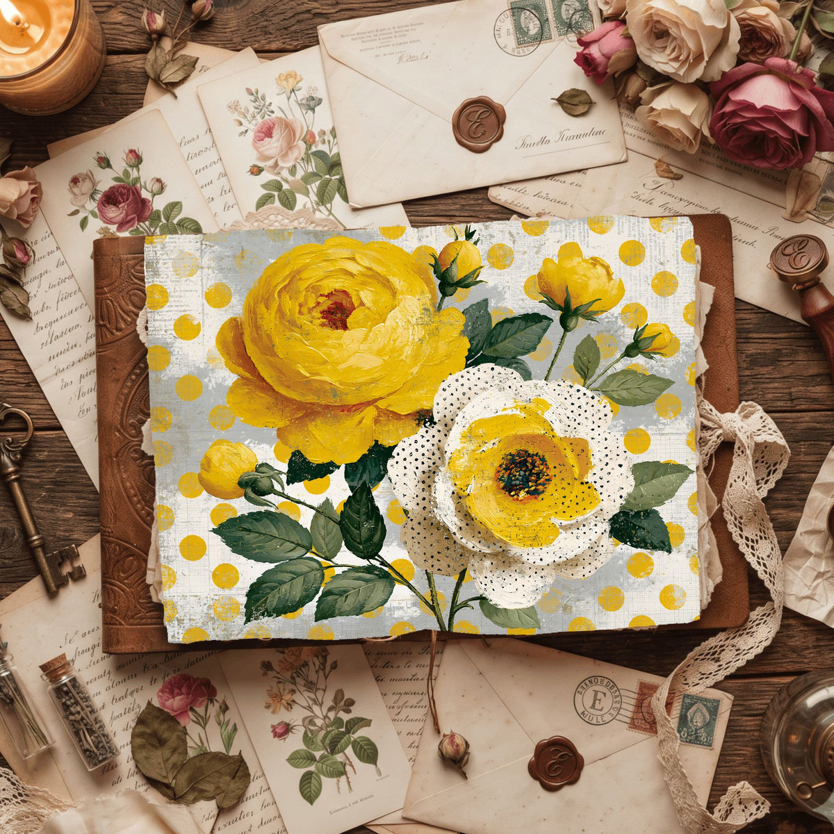 Bright Yellow Shabby Chic Journal Paper