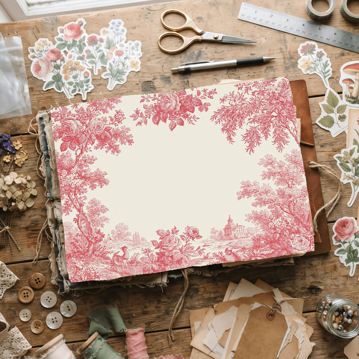 French Toile De Jouy Note Card Border