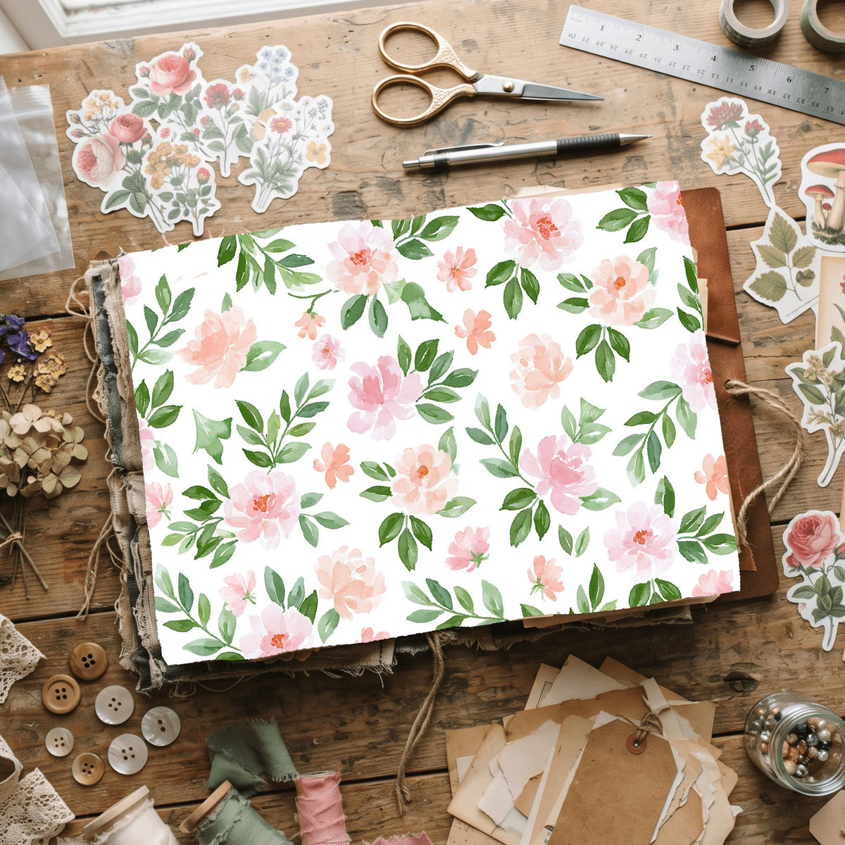 Pastel Pink & Green Watercolor Pattern