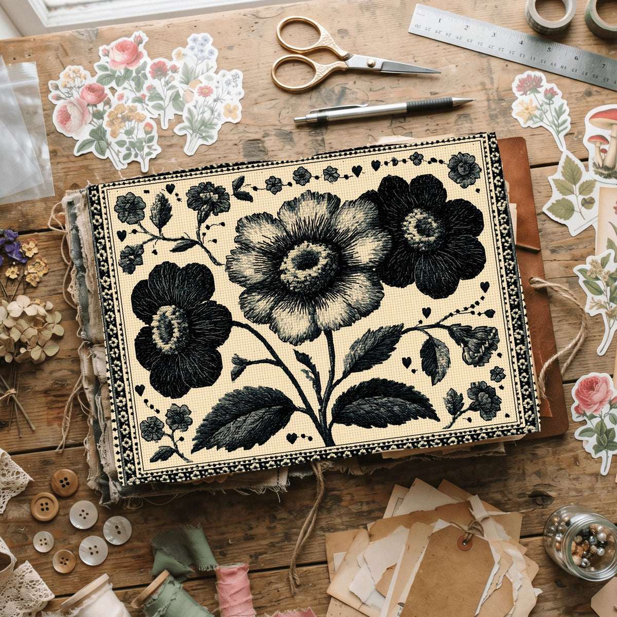 Primitive Cross Stitch Label Frame