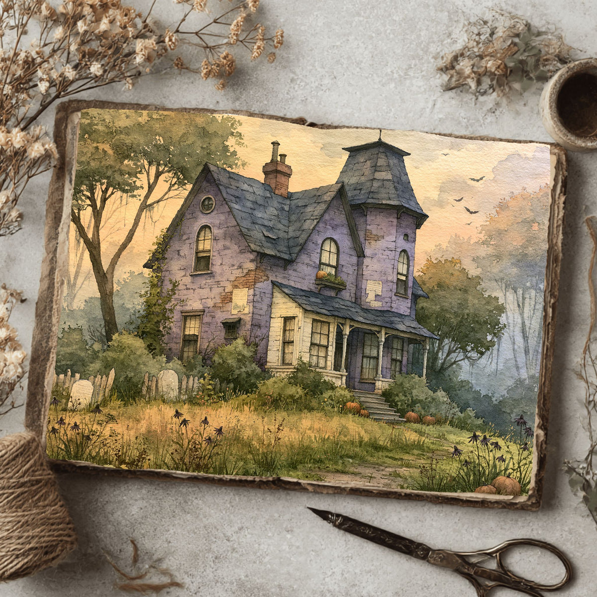 Purple Halloween Watercolor Art