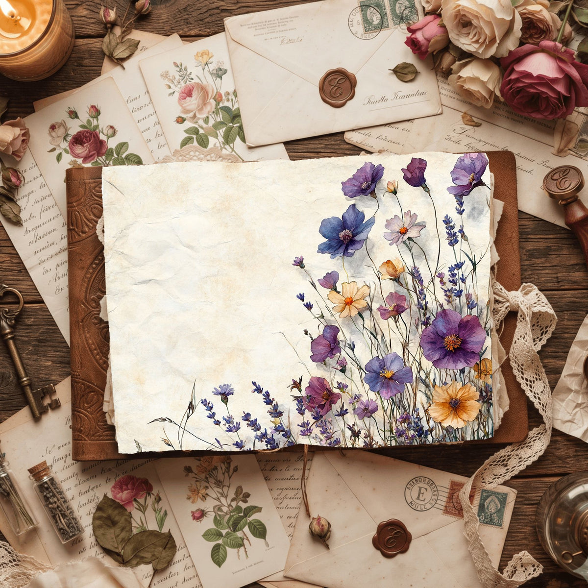 Purple Wildflower Corner Stationery