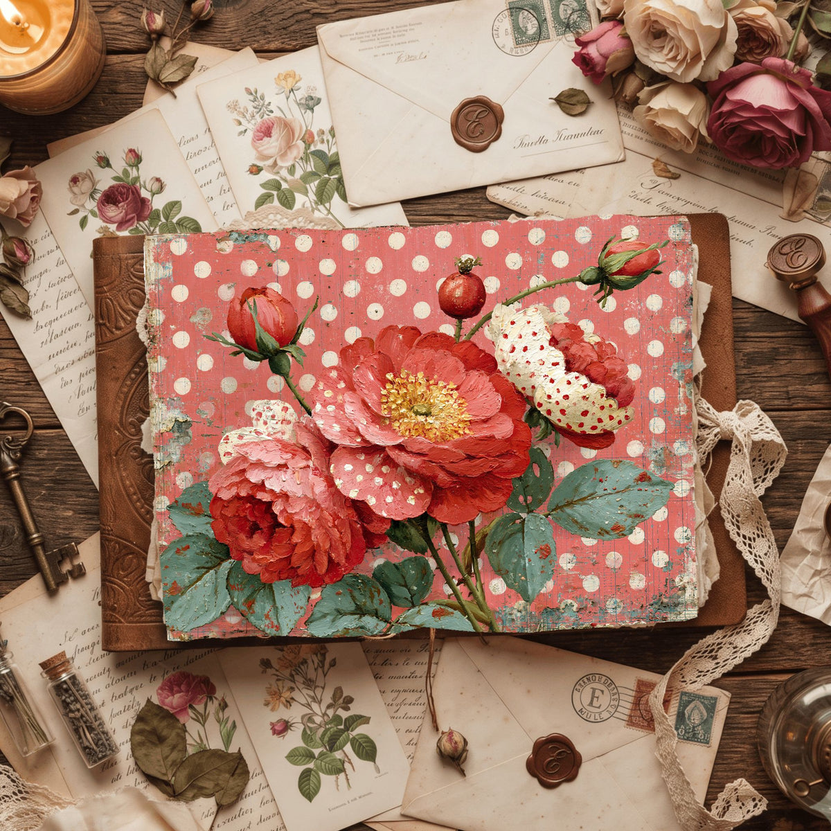 Red Shabby Chic Journal Paper