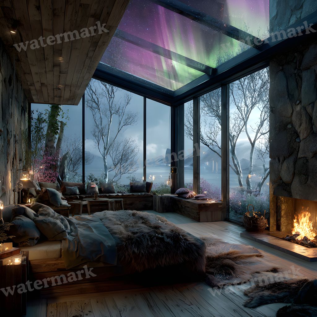 Snowy Glascabin Bedroom Backdrop Images