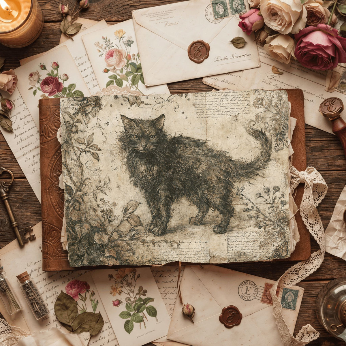 Vintage Black Cat Journal Paper