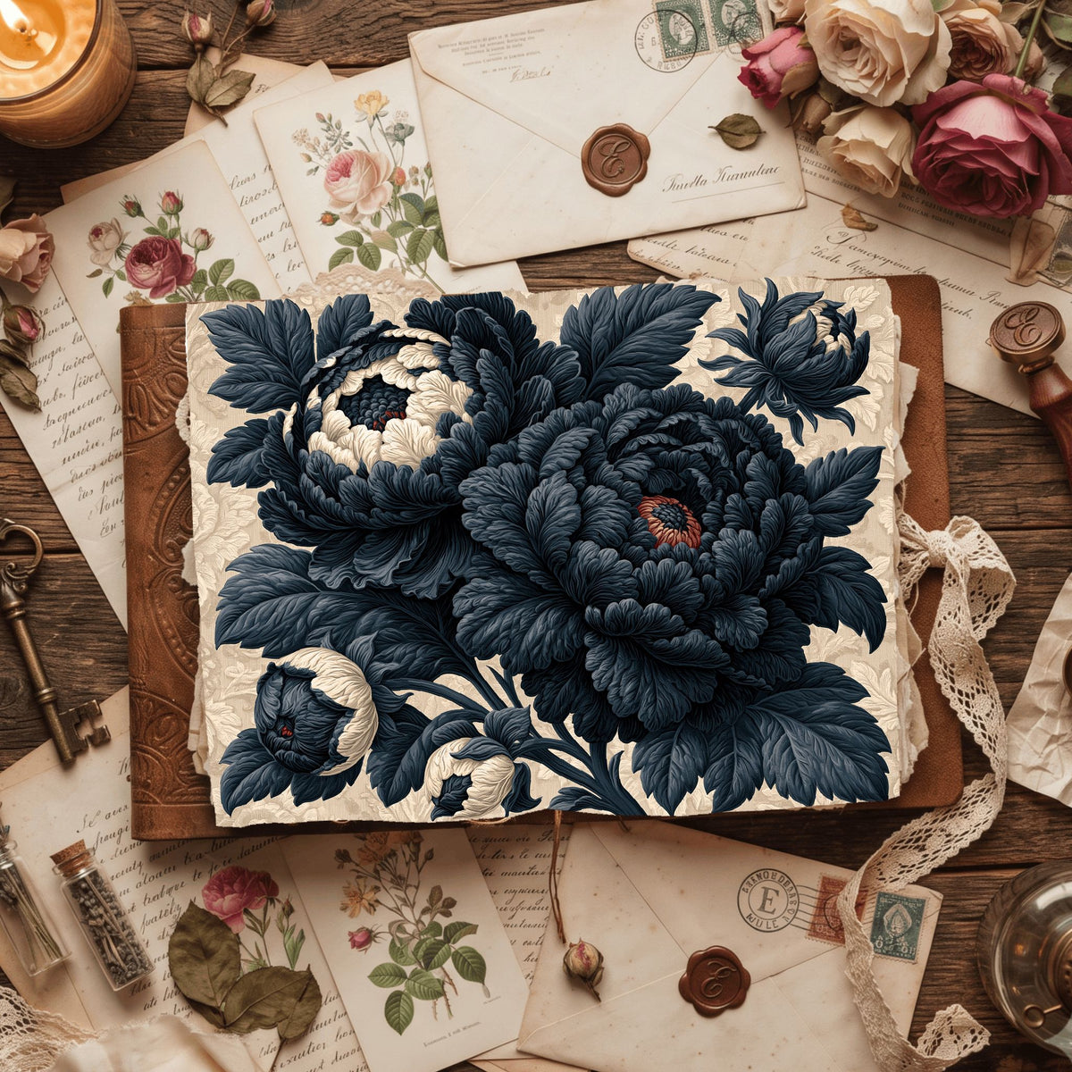 Vintage Black Ink Floral Illustration