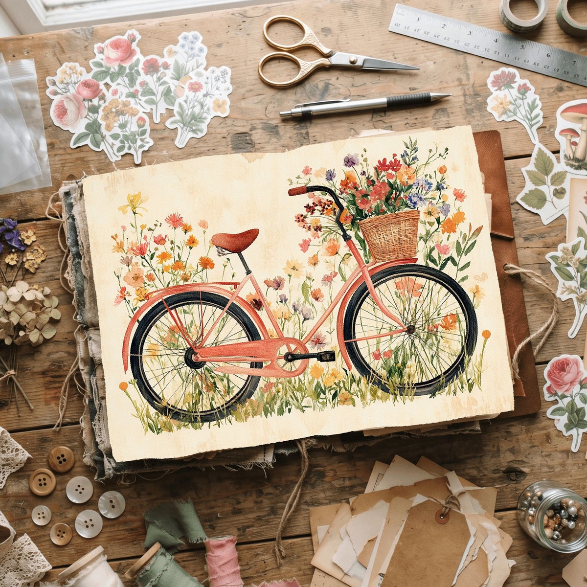 Wildflower Bicycle Basket Paper