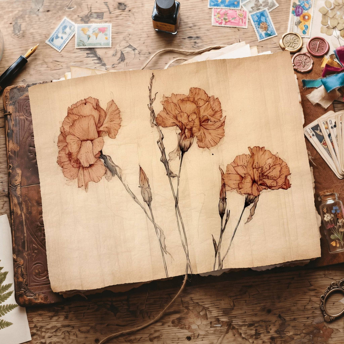 Autumn Carnations Digital Papers