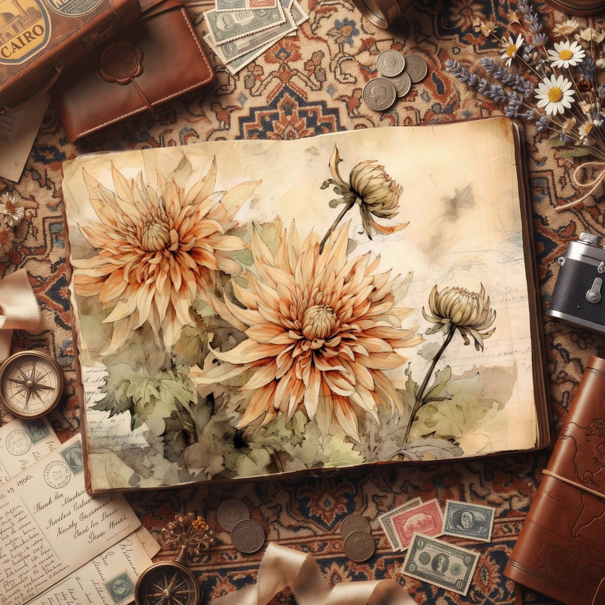 Autumn Chrysanthemums Digital Papers
