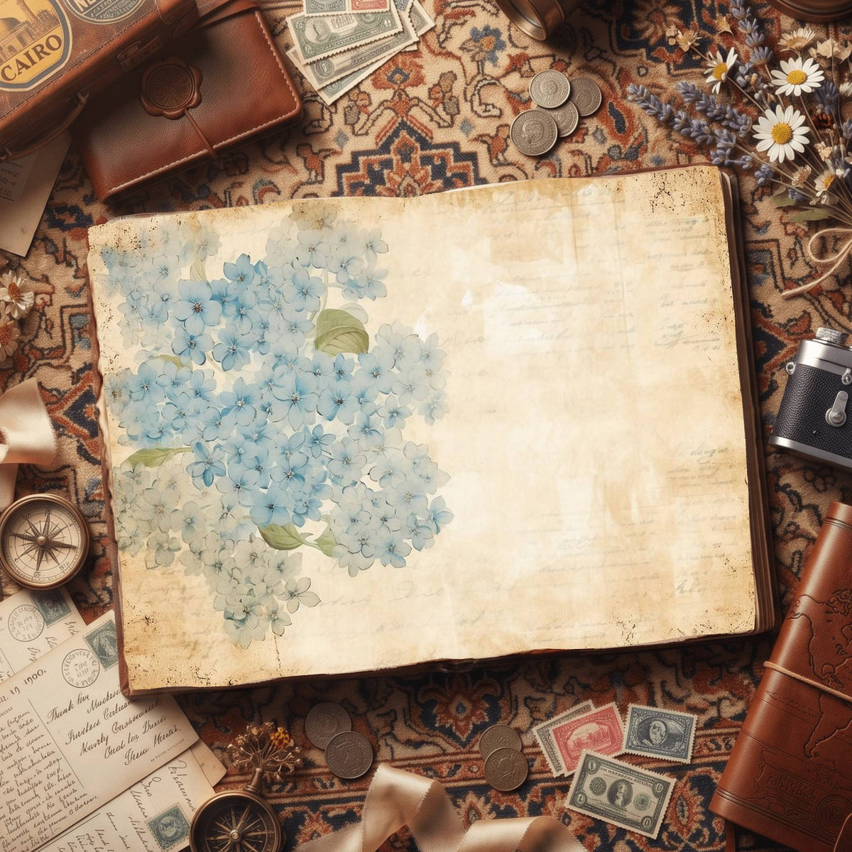 Blue Hydrangea Digital Papers
