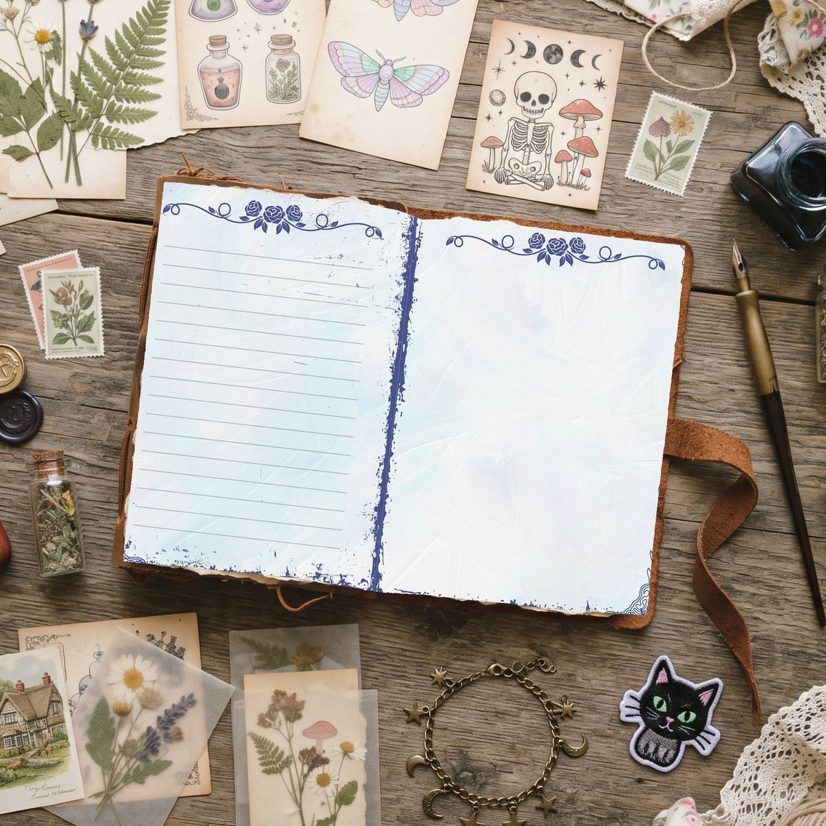 Blue Watercolor Distressed Blank And Lined Digital Papers