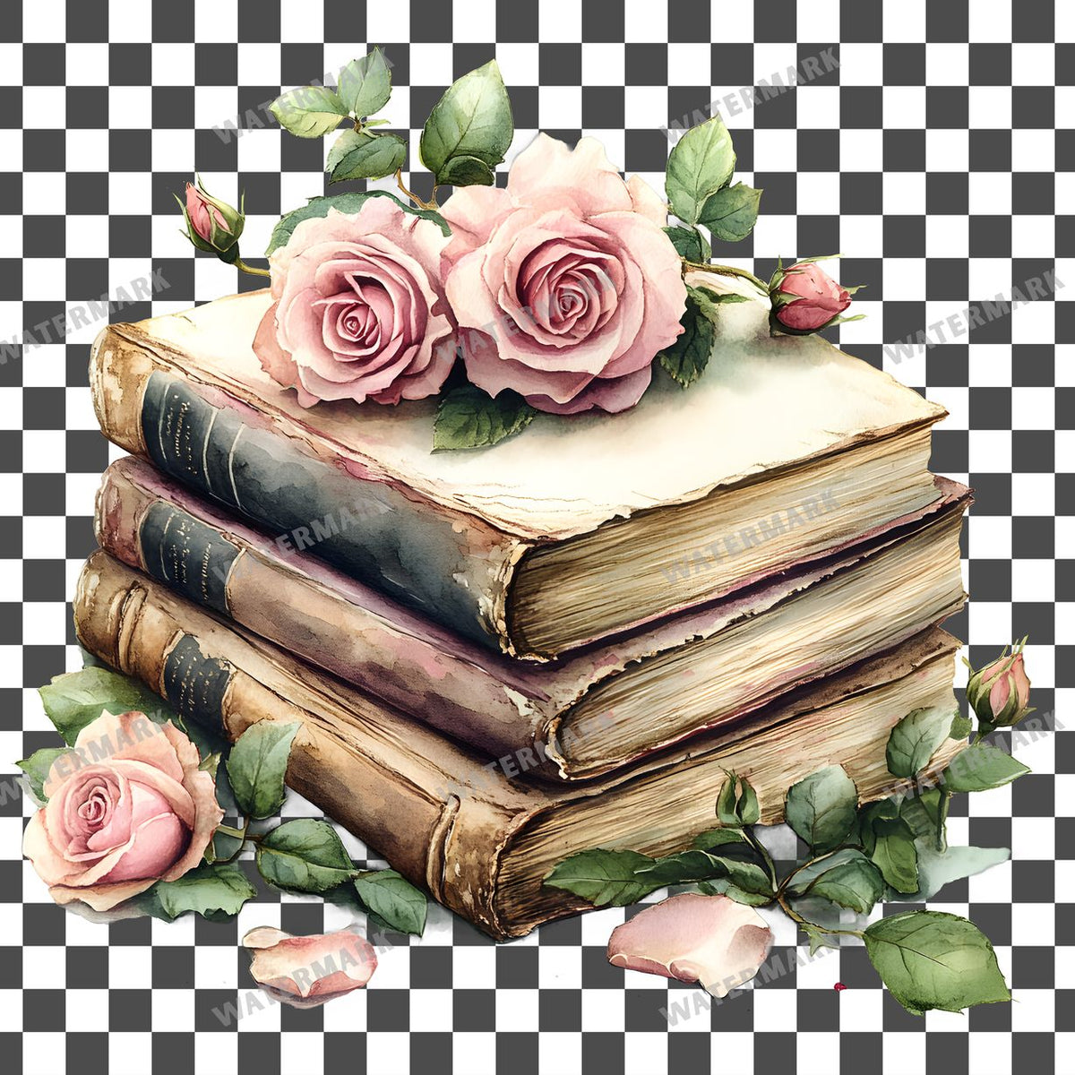Book And Roses clipart PNG on a transparent background, design 13