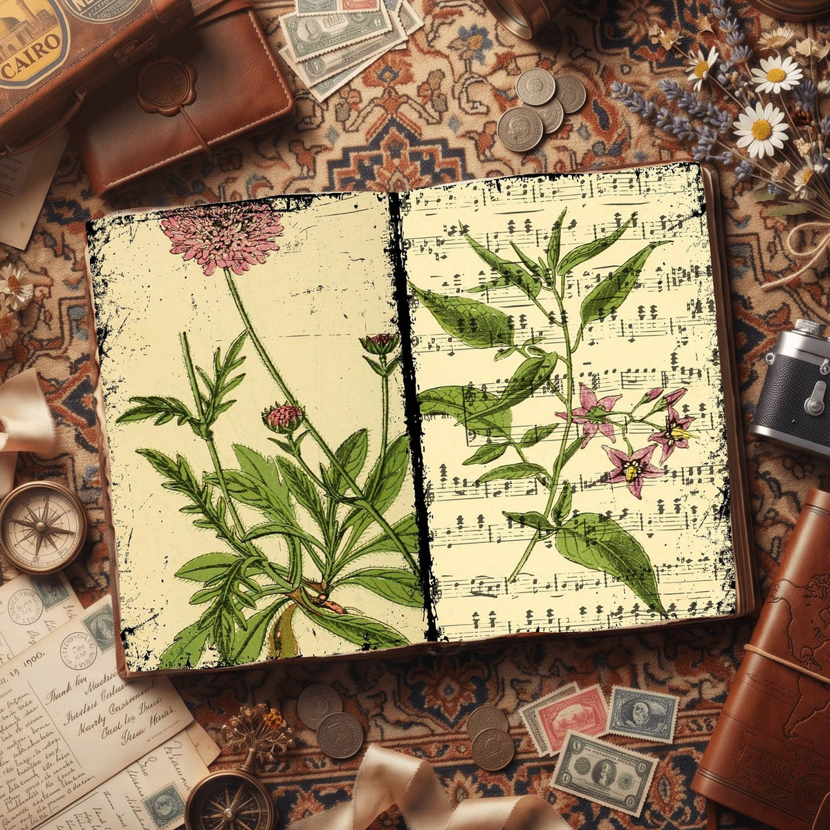 Botanical printable junk journal paper, page preview 13