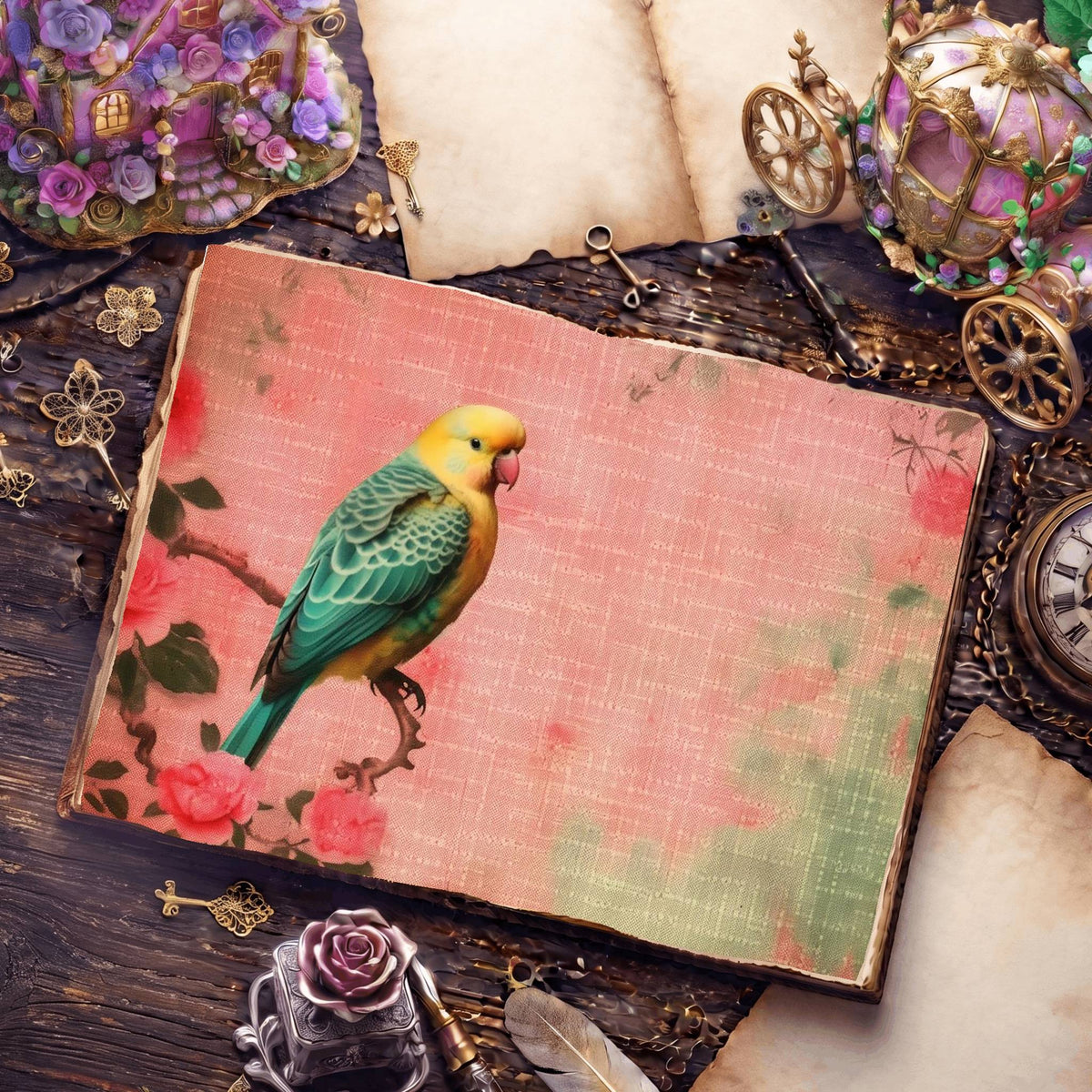 Budgie Parakeet Birds Pastel Digital Papers