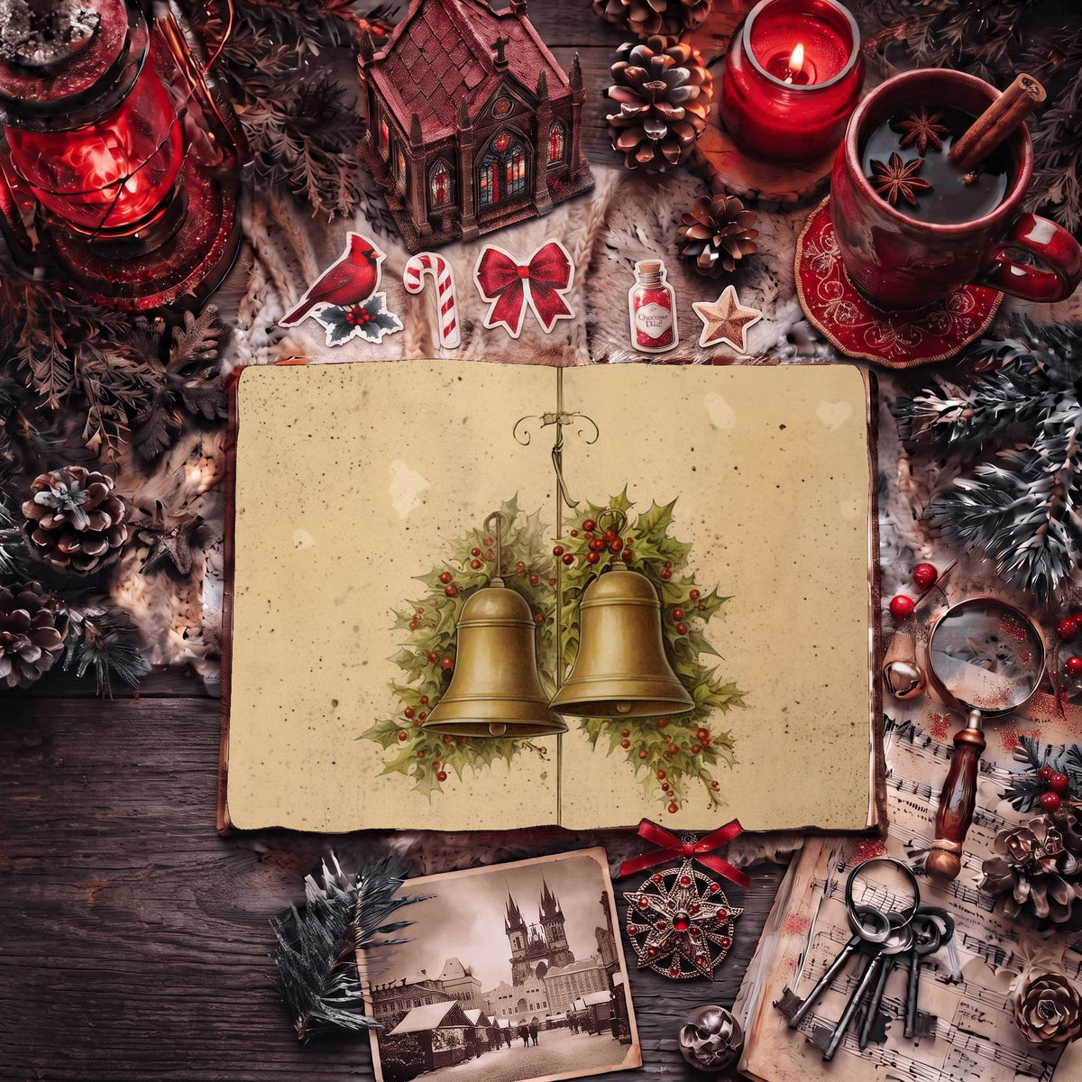 Christmas Bells Vintage Digital Papers