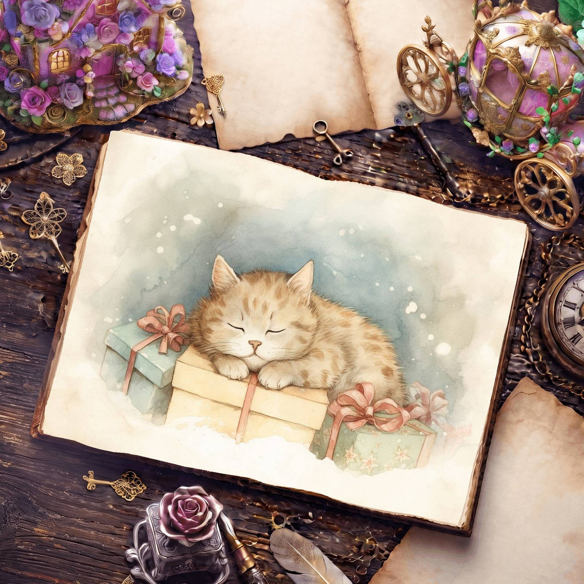 Christmas Cosy Cat Digital Papers