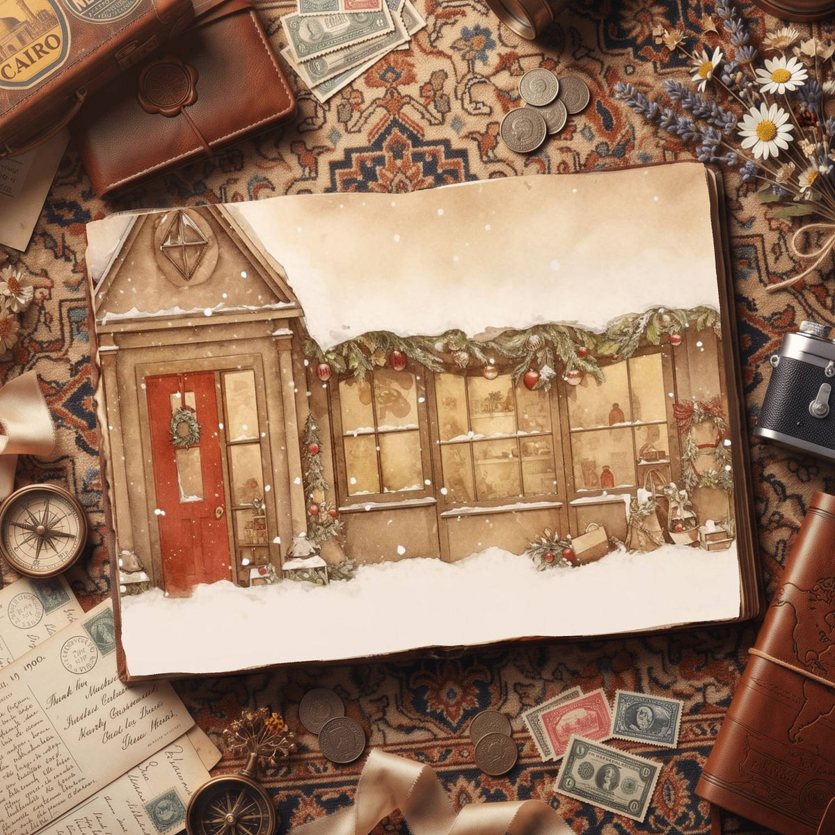 Christmas Cottage Vintage Digital Papers