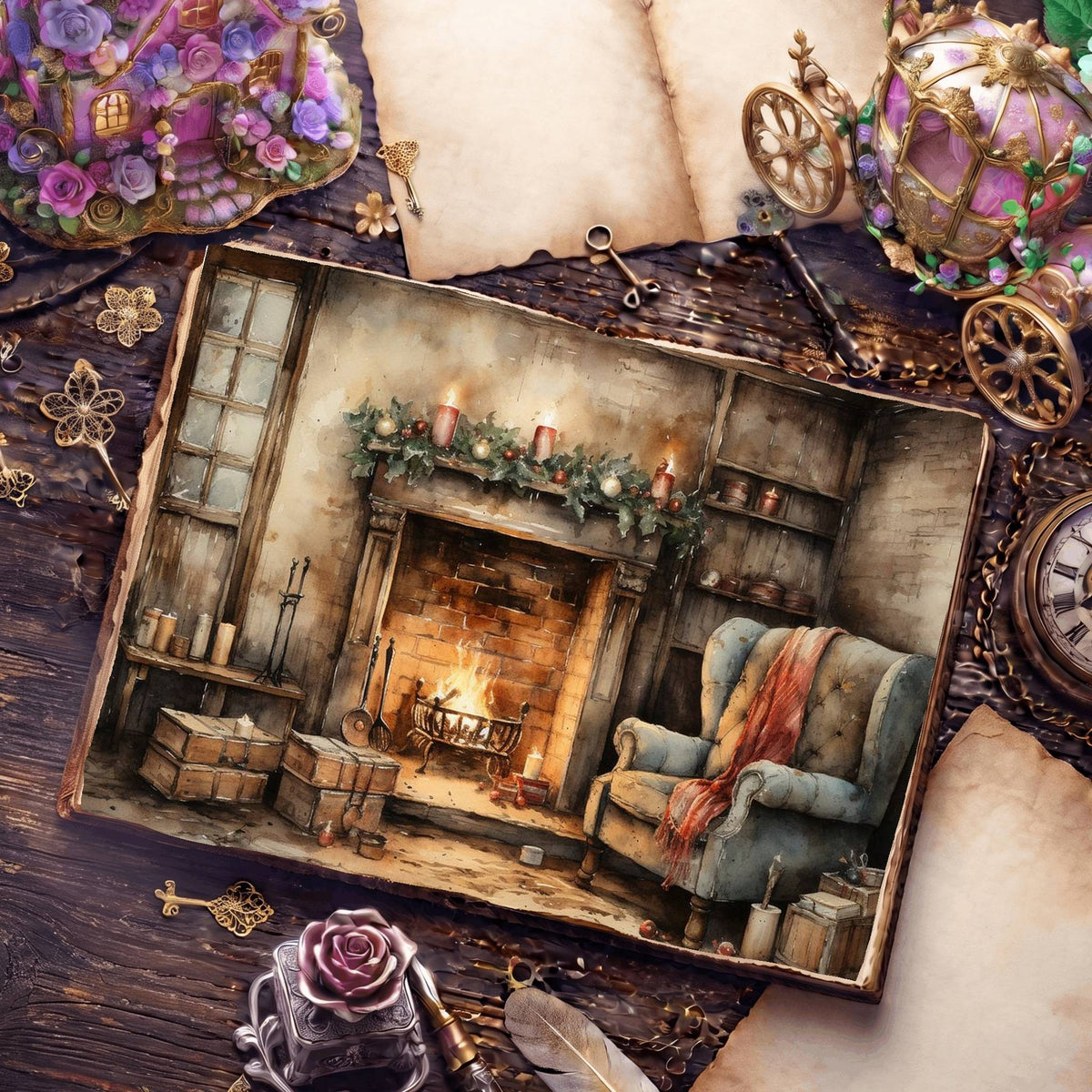 Christmas Fireplace Digital Papers