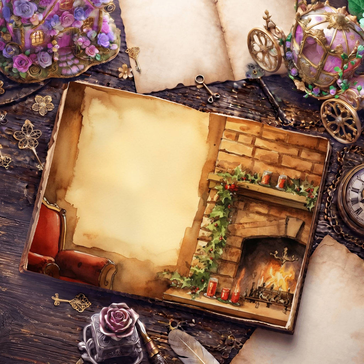 Christmas Fireplace Digital Papers