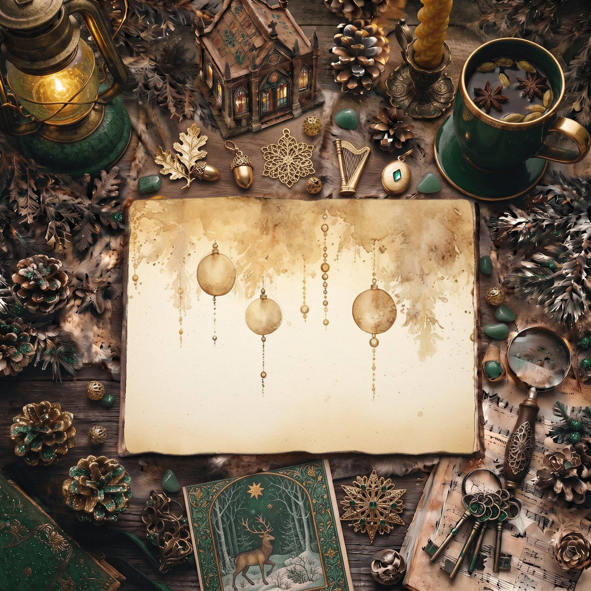 Christmas Gold Baubles Digital Papers