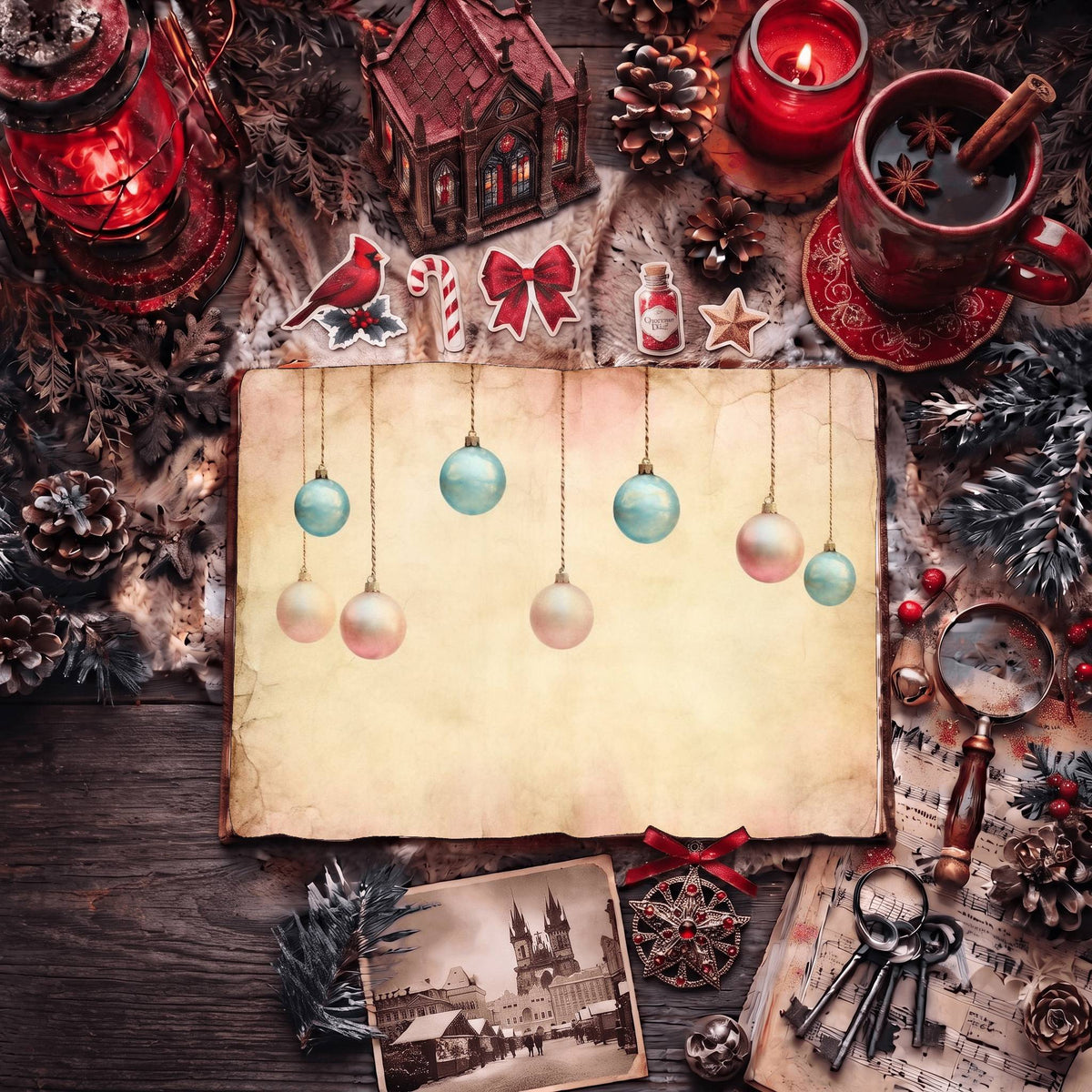 Christmas Light Pastel Baubles Digital Papers