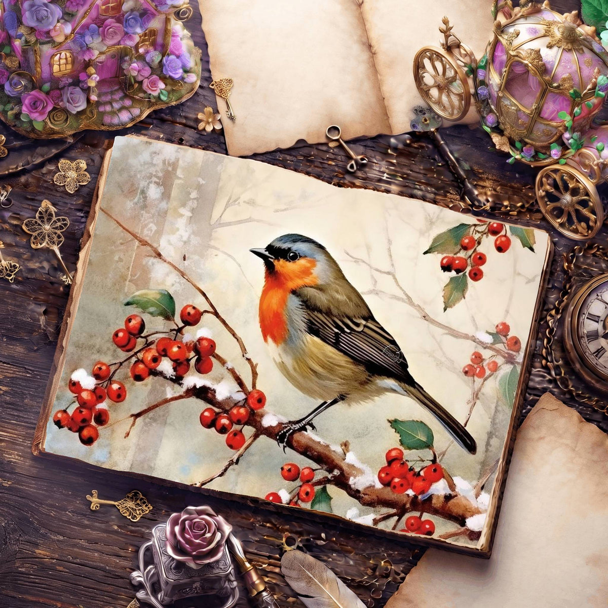 Christmas Robins Digital Papers
