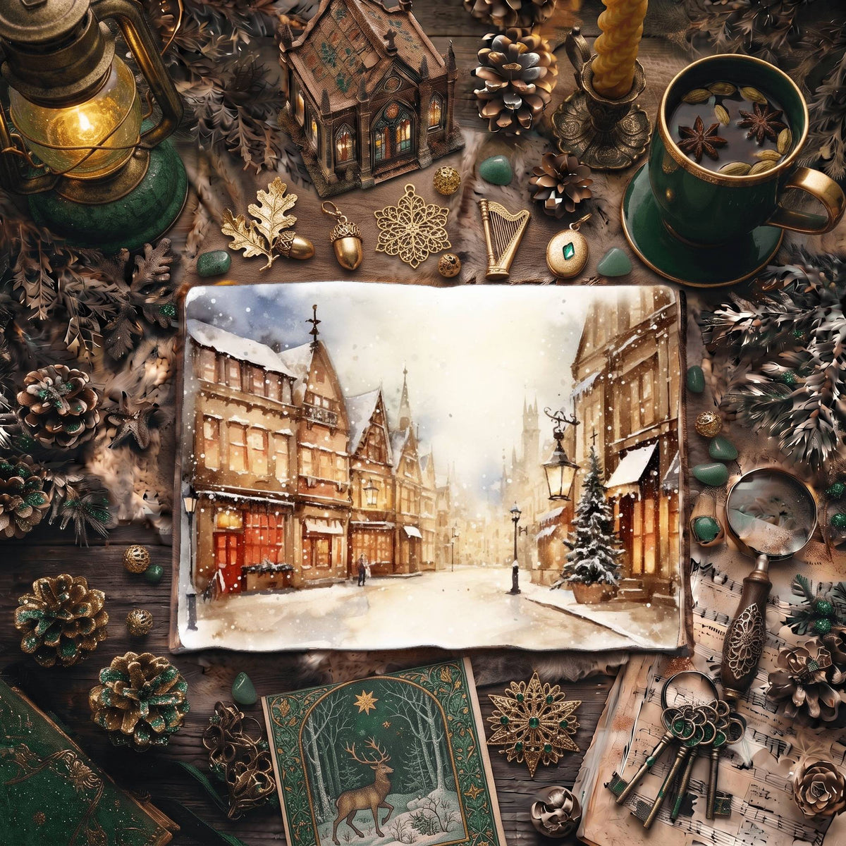 Christmas Snowy Town Digital Papers