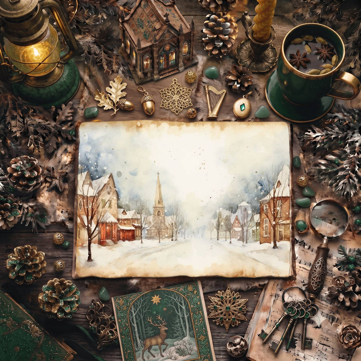 Christmas Snowy Town Digital Papers