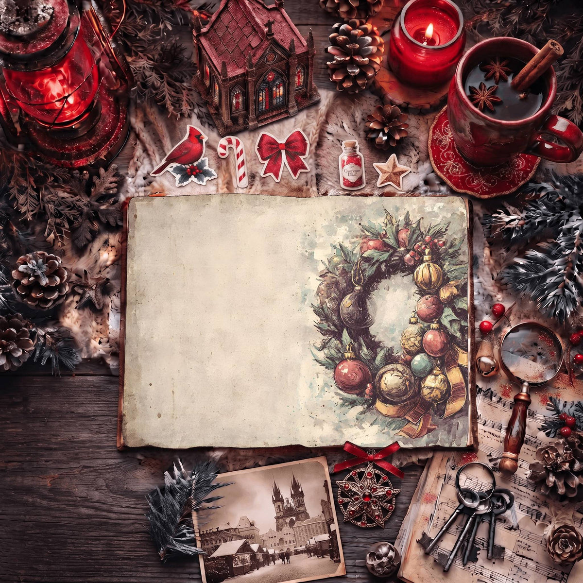 Festive Holiday Wreath Digital Papers