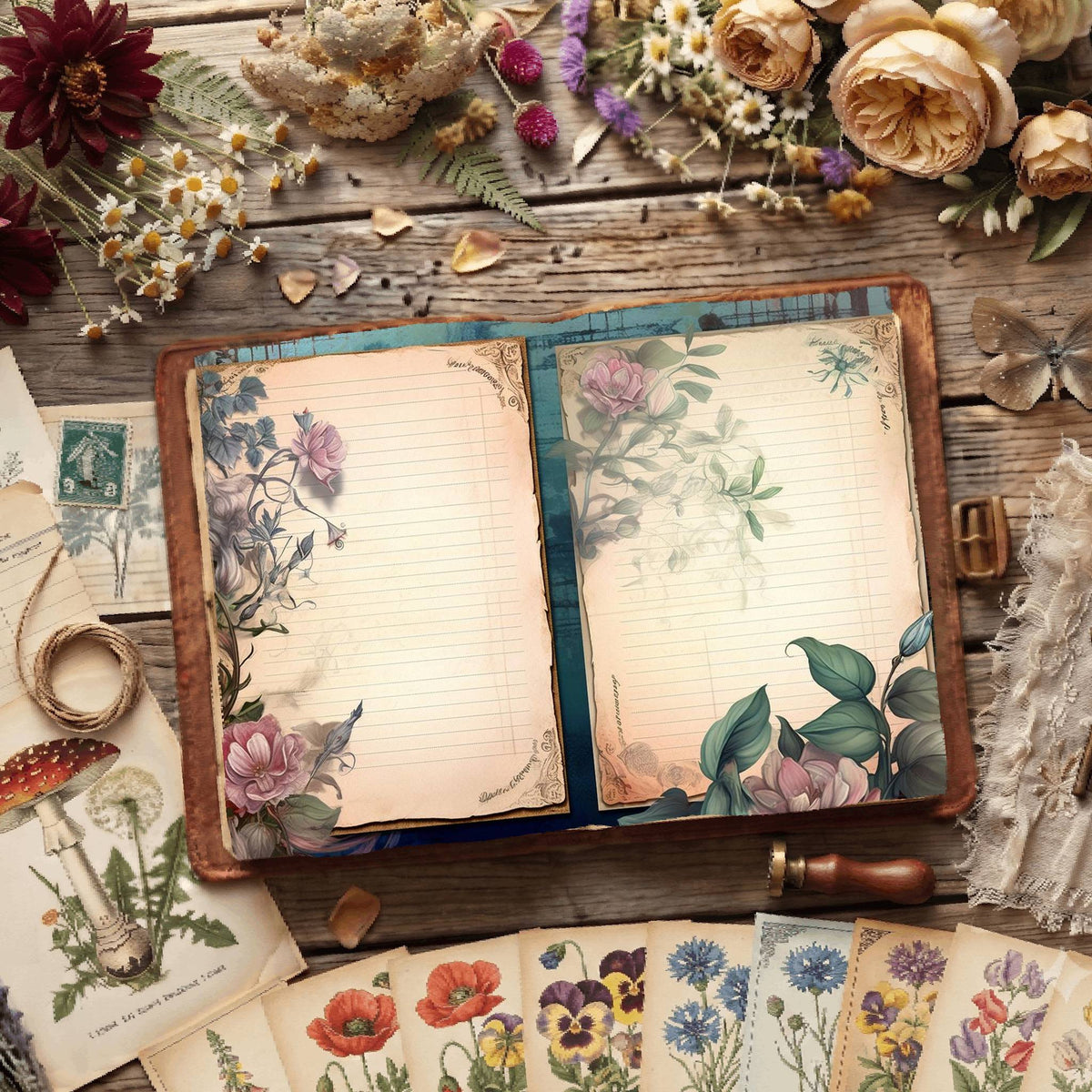 Floral Lined Digital Papers