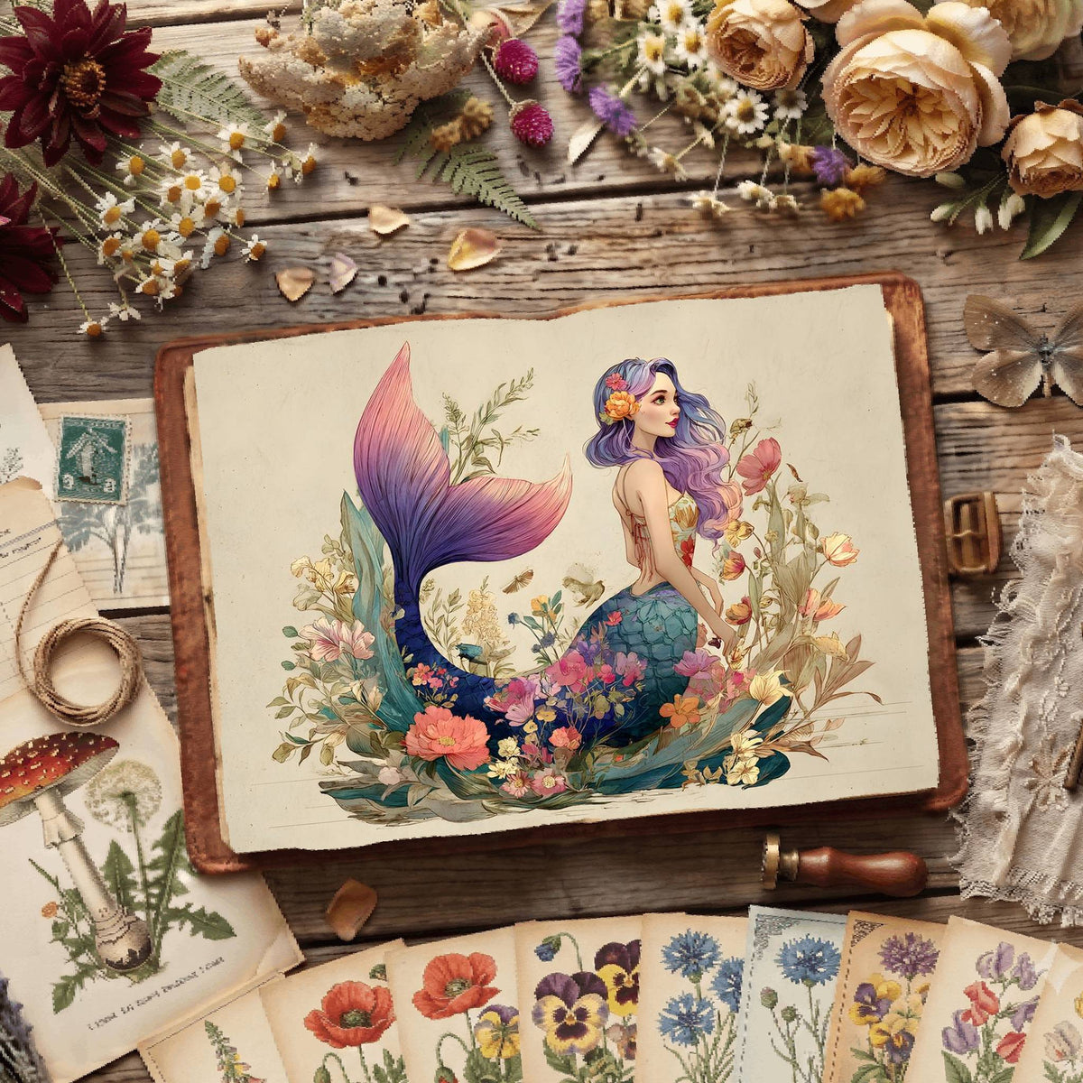 Floral Mermaid Underwater Digital Papers