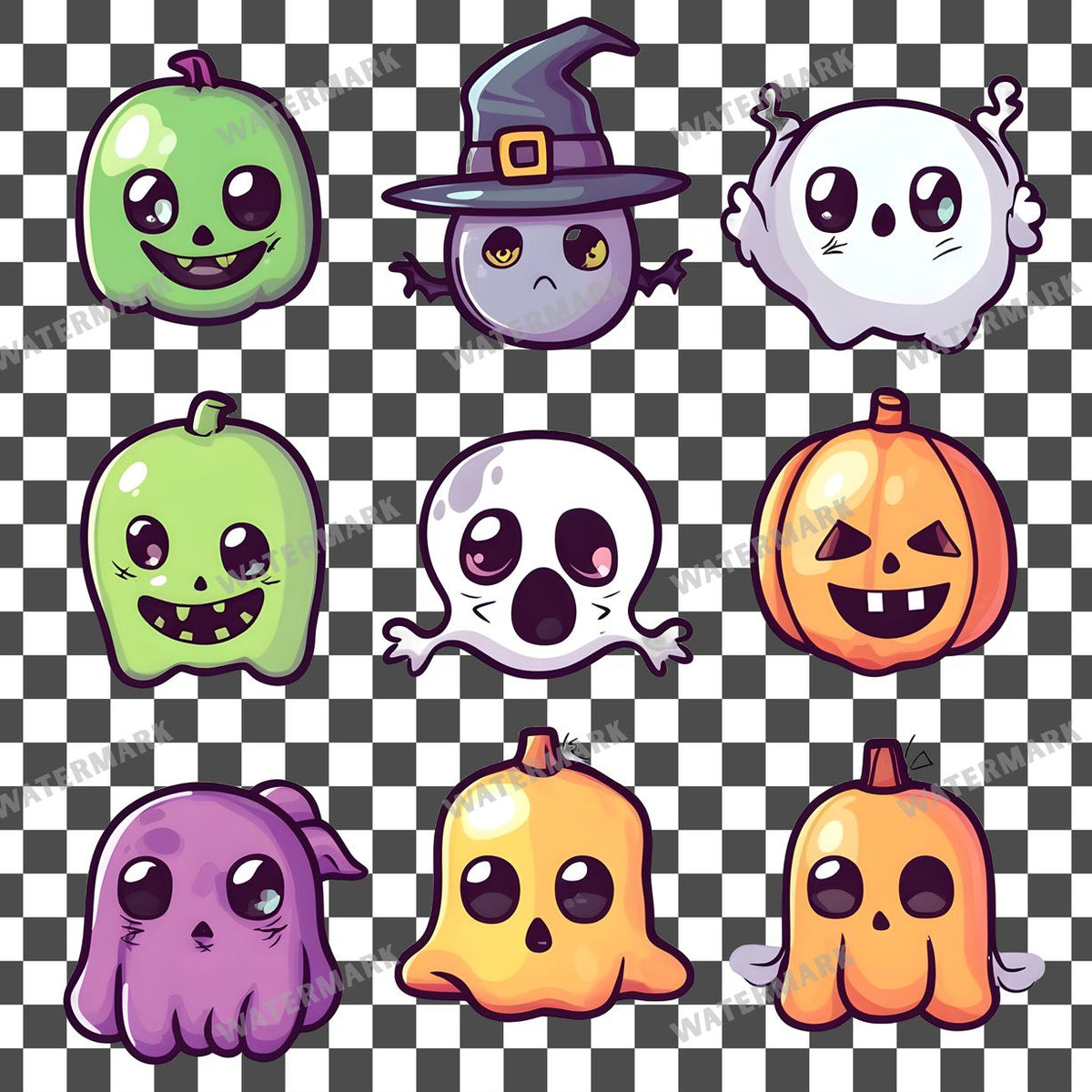 Halloween Kawaii Style Clipart Pngs