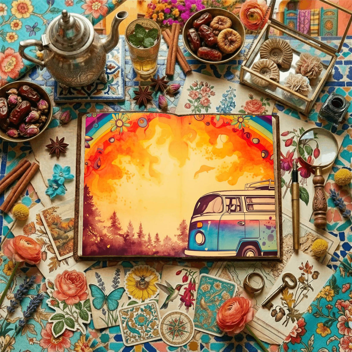 Hippie Campervan Digital Papers