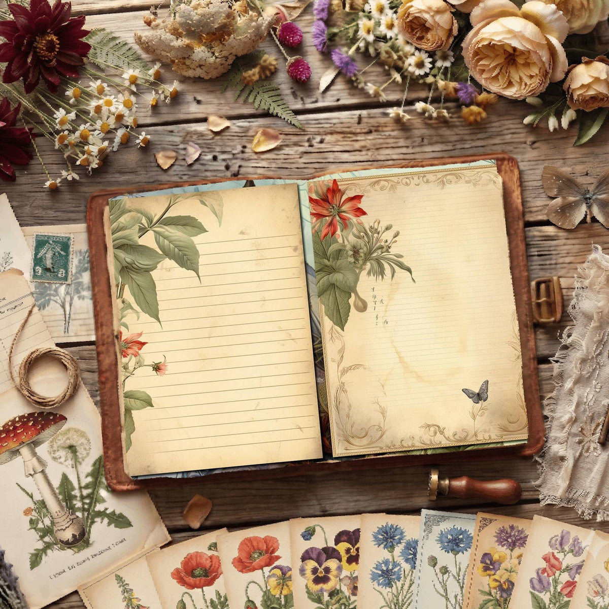 Line Flower Digital Papers