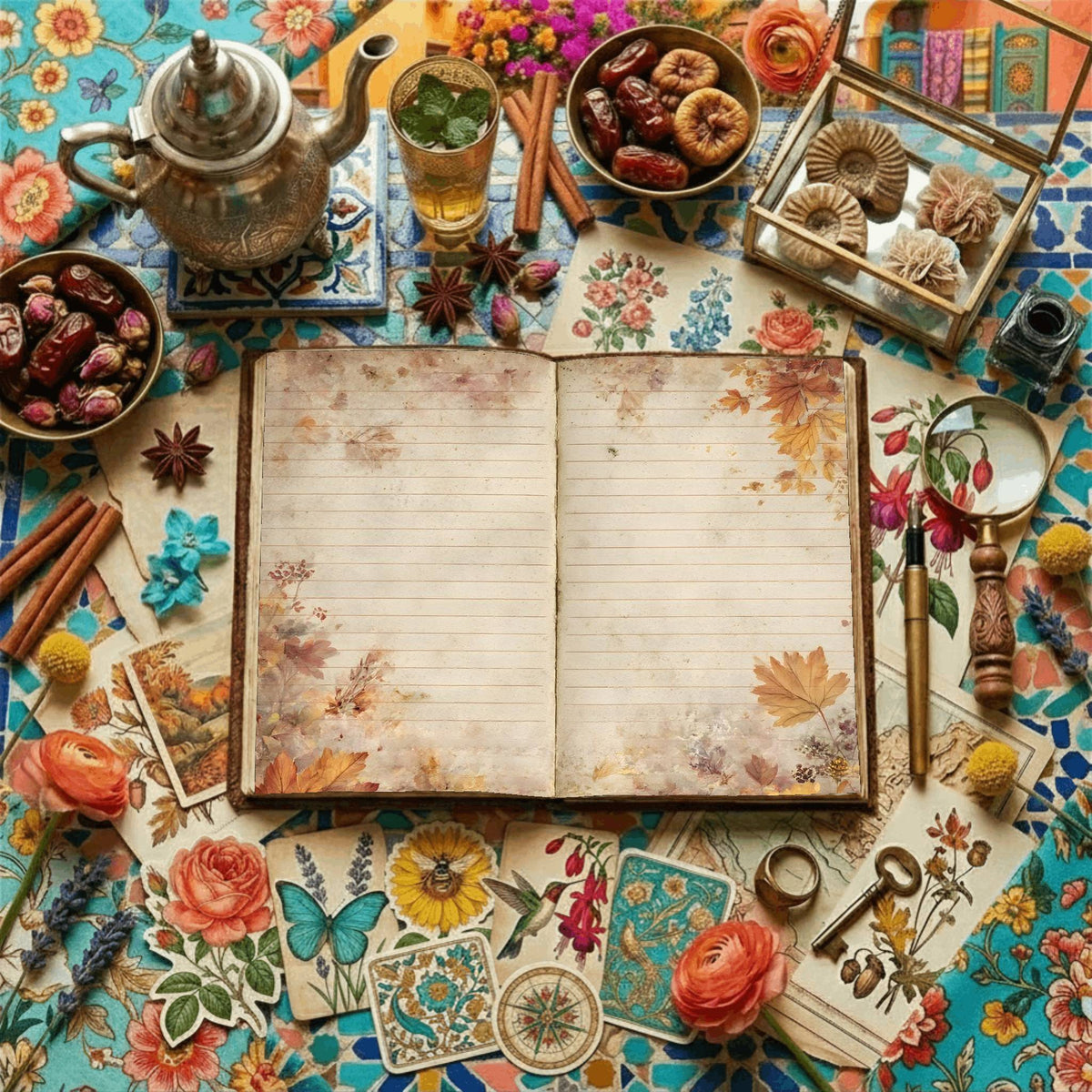 Lined Autumn Leaves Digital Papers