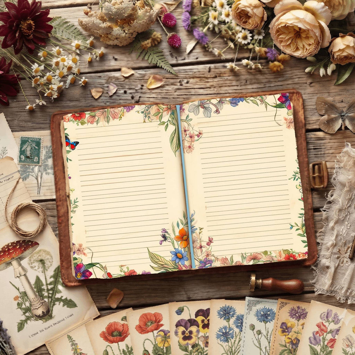 Lined Floral Digital Papers