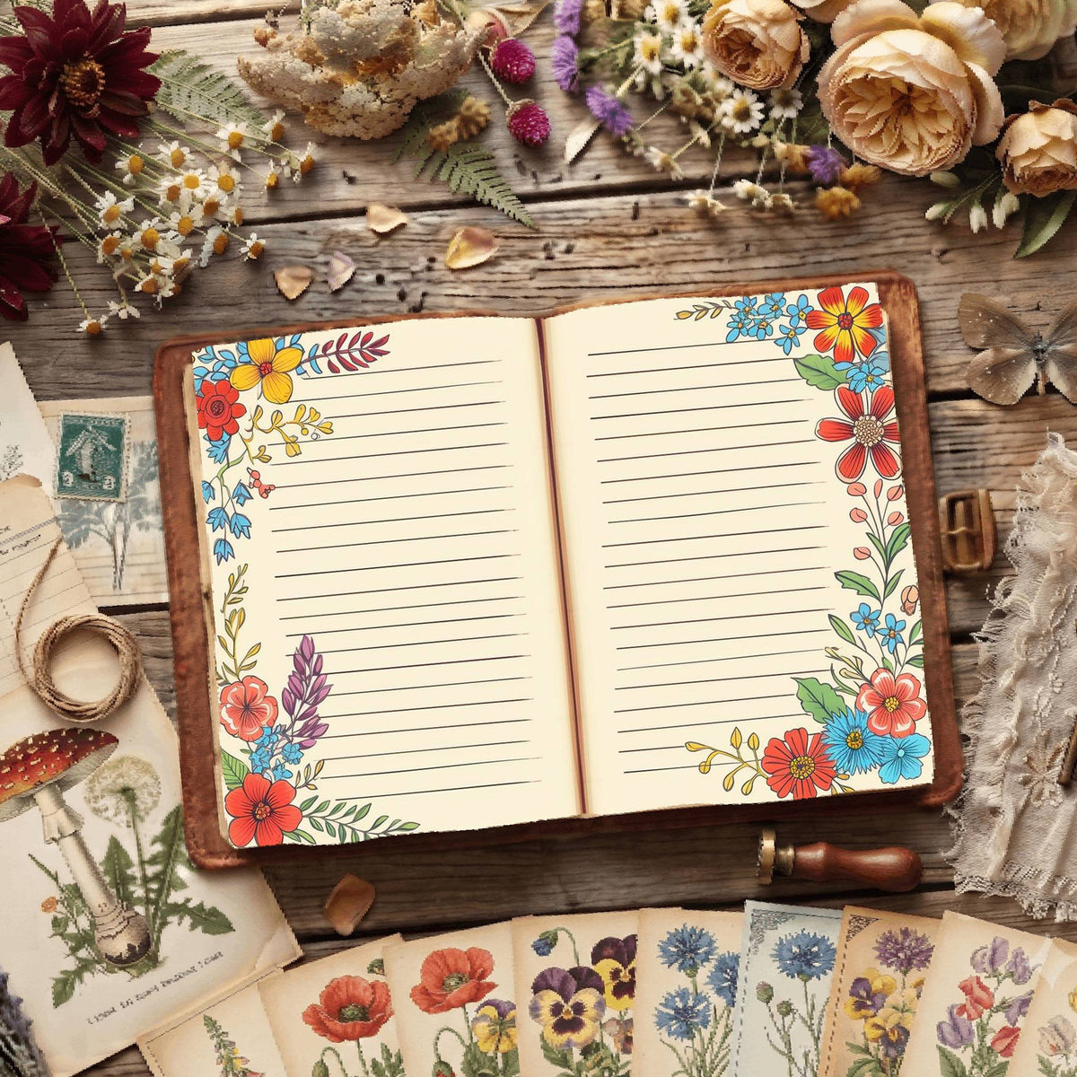 Lined Floral Digital Papers
